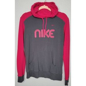 NIKE * Women's Size Large Hoodie Pullover Pink/Grey Color Block‎ Sweatshirt